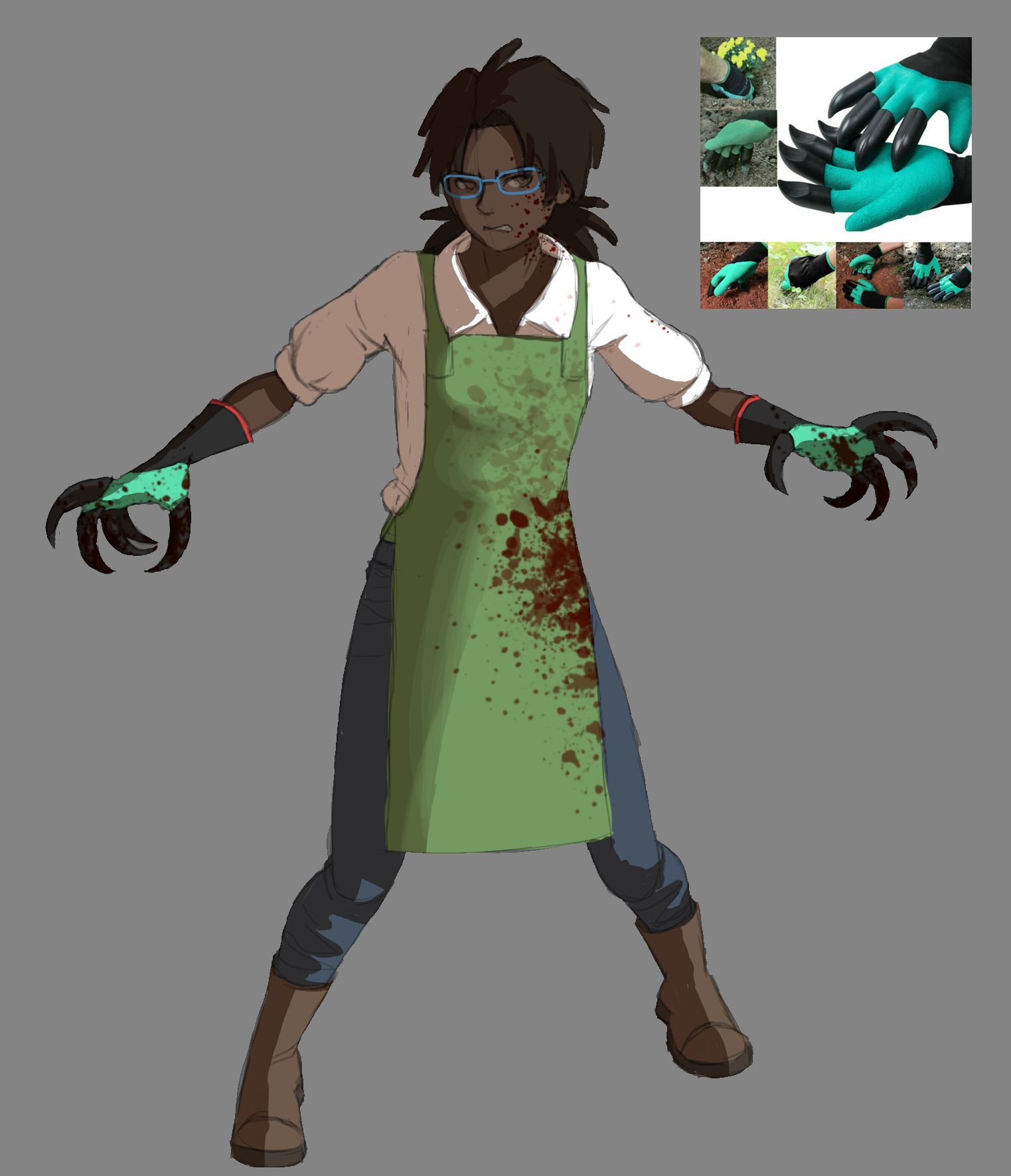 Claudette with the claw garden gloves 2.png