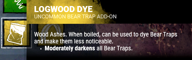 Logwood dye (makes traps a smidge darker)